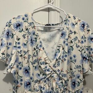 Arula Floral Wrap Blouse with Blue Flowers